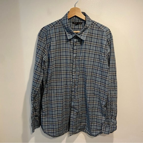 John Varvatos Blue Plaid Long Sleeve Button Up Shirt Mens L (Tag XL) - Picture 2 of 7